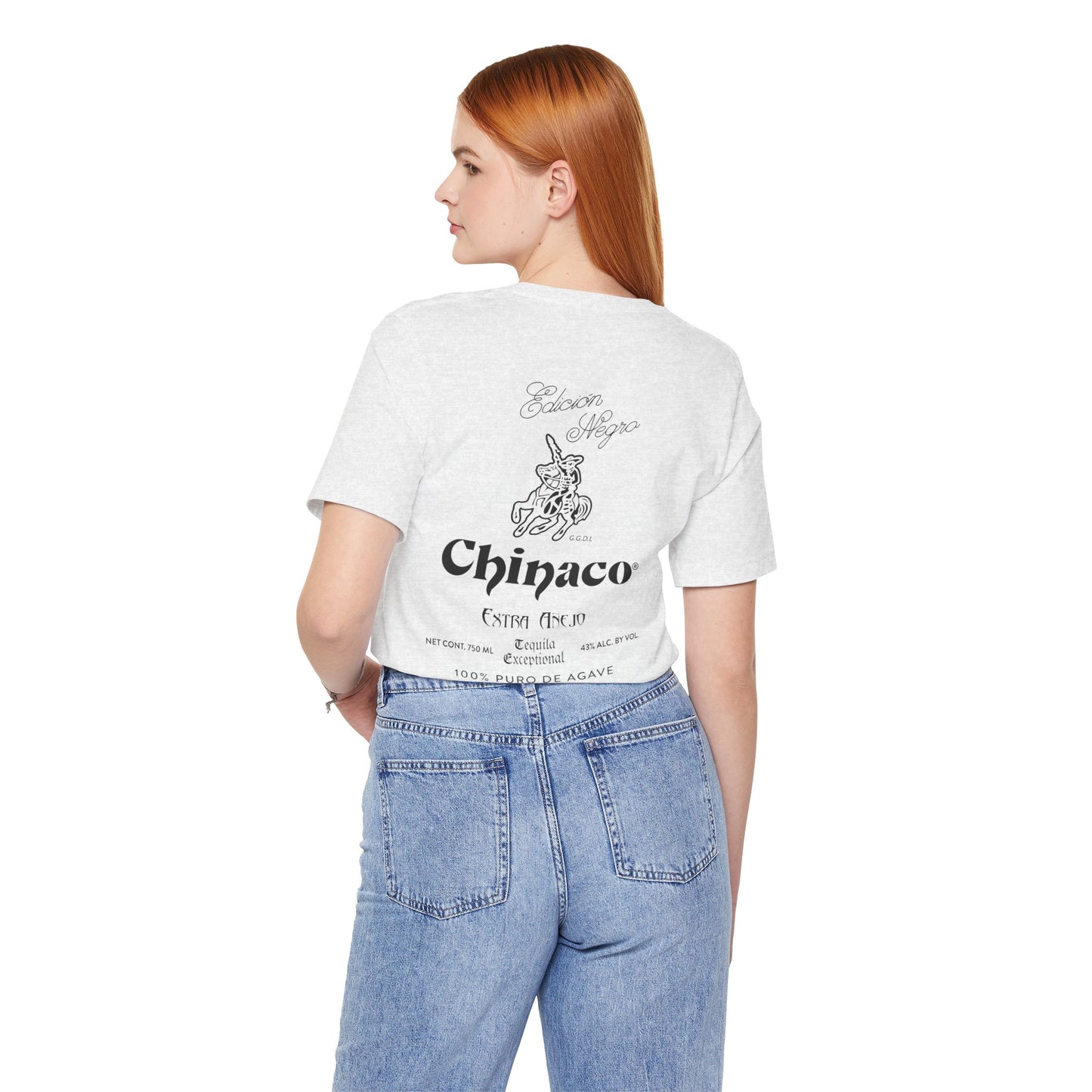 Chinaco Tequila Retro Short Sleeve Bella+Canvas 3001 T-Shirt with Front and Back Logo