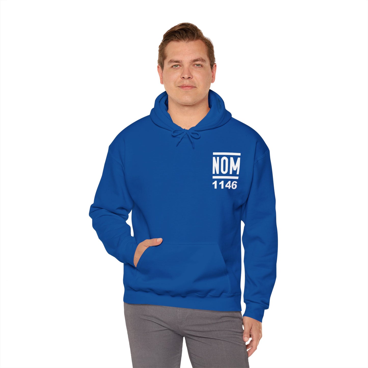 NOM 1146 Gilden 18500 Hoodie with Front and Back Logo