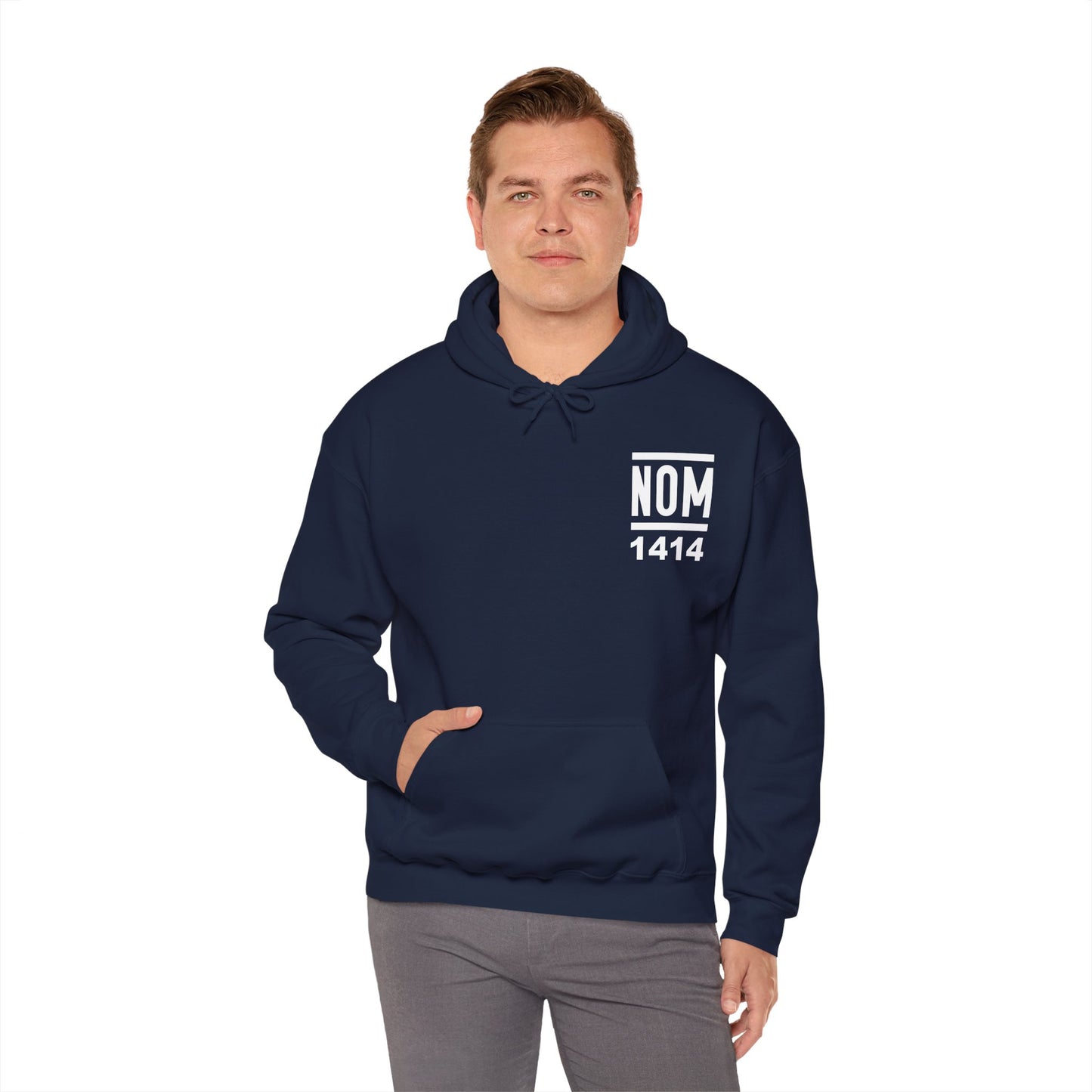 NOM 1414 Gilden 18500 Hoodie with Front and Back Logo