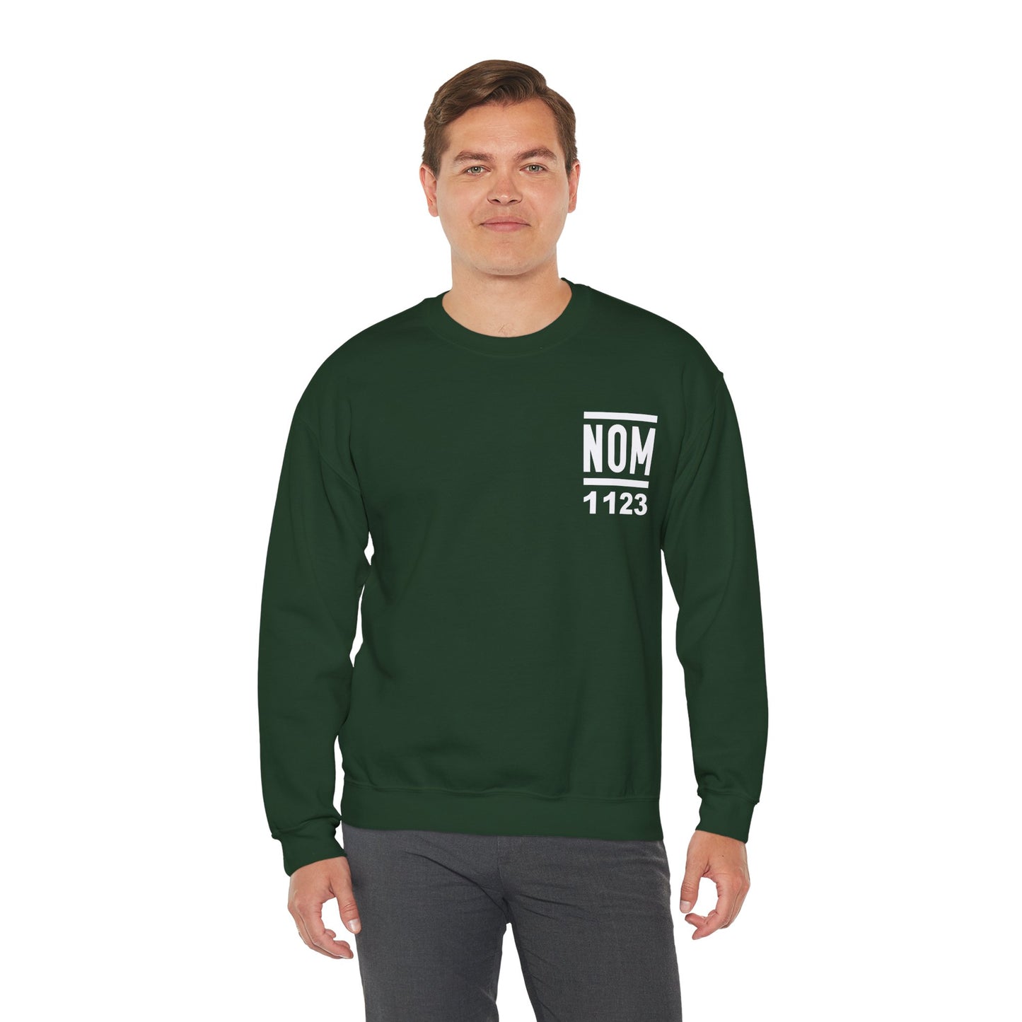 NOM 1123 Gilden 18000 Crewneck Sweatshirt with Front and Back Logo