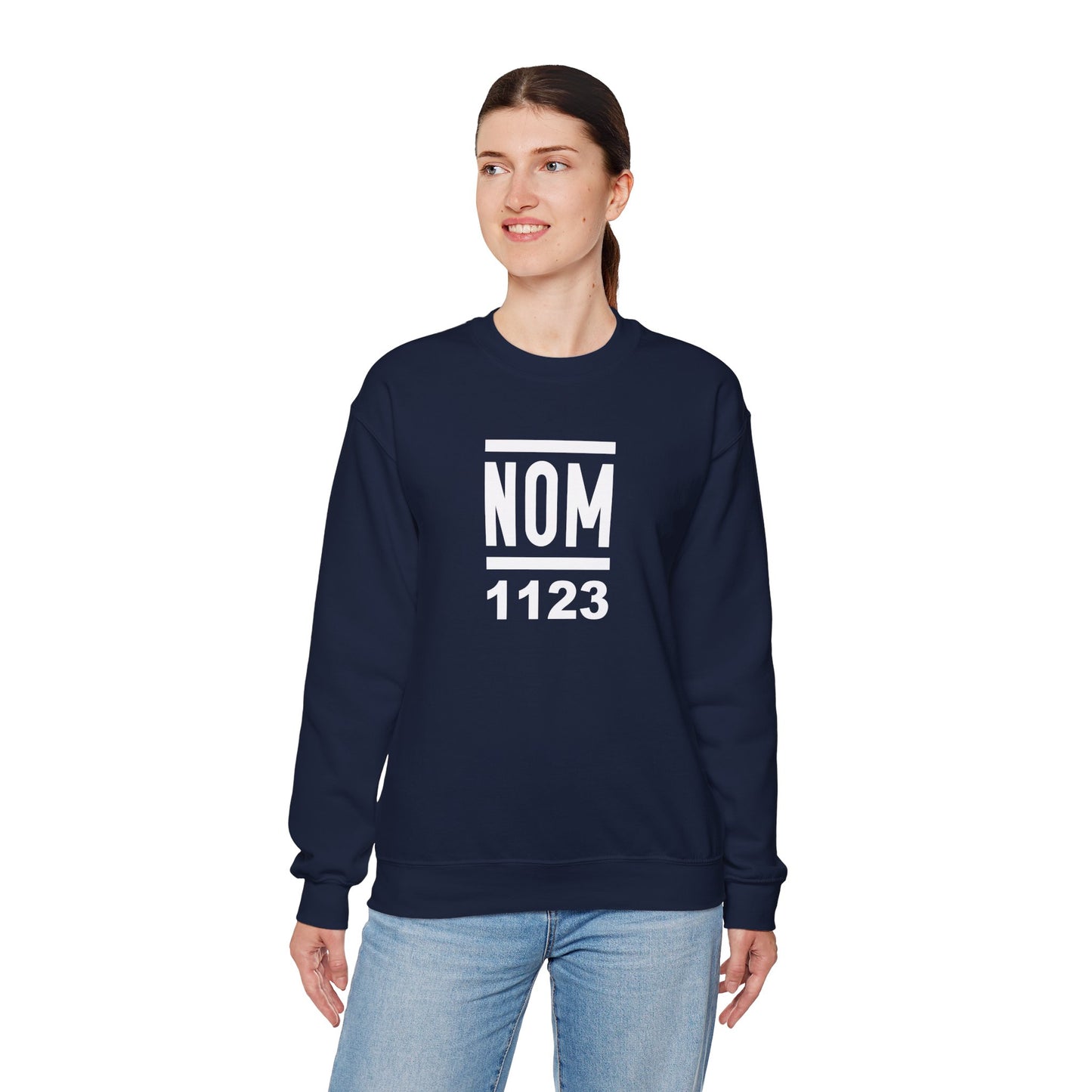 NOM 1123 Gilden 18000 Crewneck Sweatshirt with Front Centered Logo