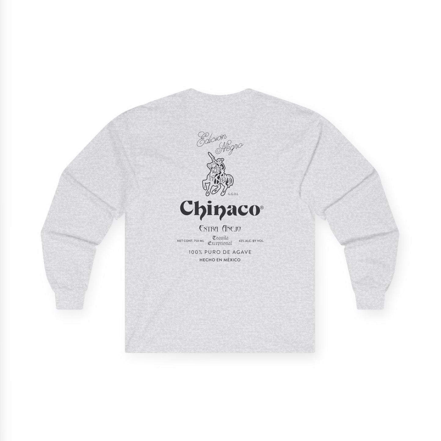 Chinaco Tequila Retro Long Sleeve Gildan 2400 T-Shirt with Front and Back Logo