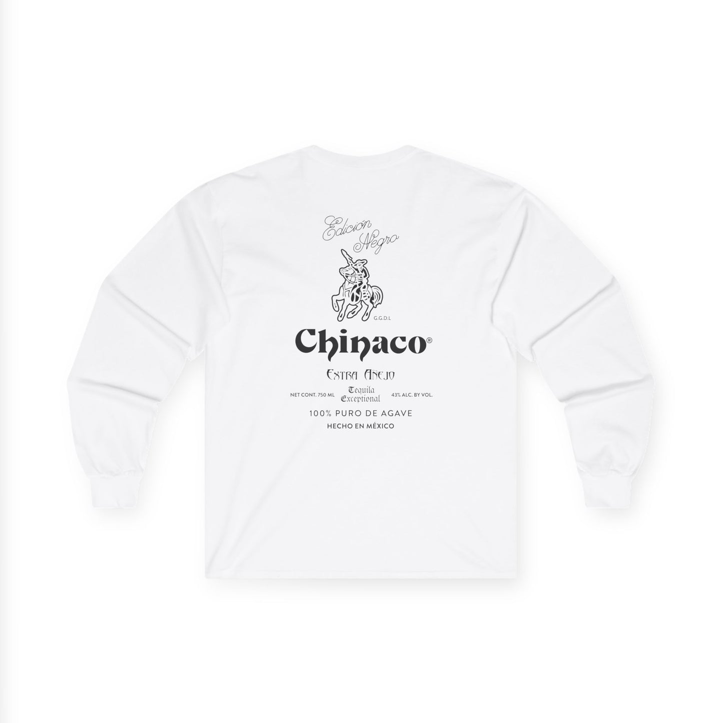 Chinaco Tequila Retro Long Sleeve Gildan 2400 T-Shirt with Front and Back Logo