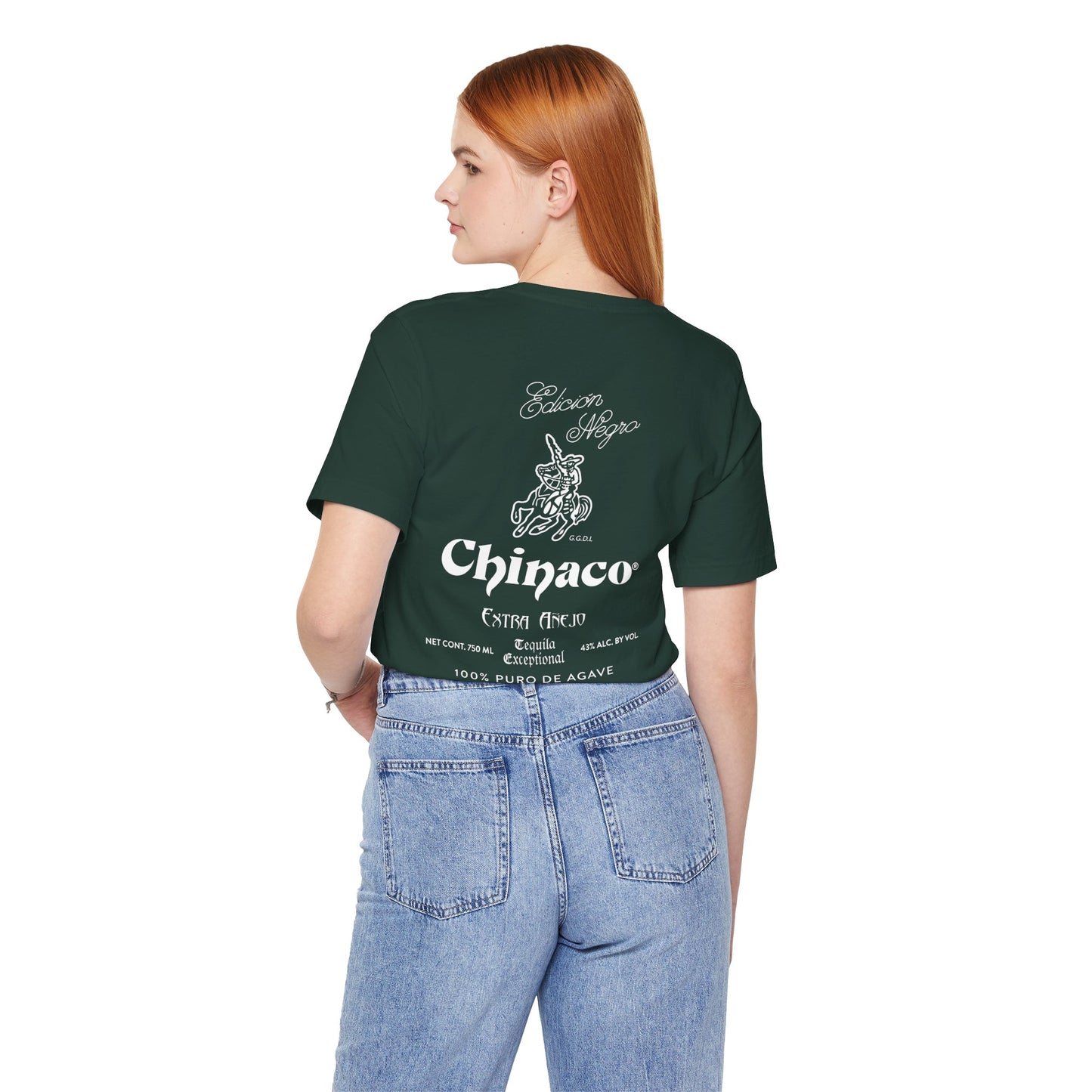 Chinaco Tequila Retro Short Sleeve Bella+Canvas 3001 T-Shirt with Front and Back Logo