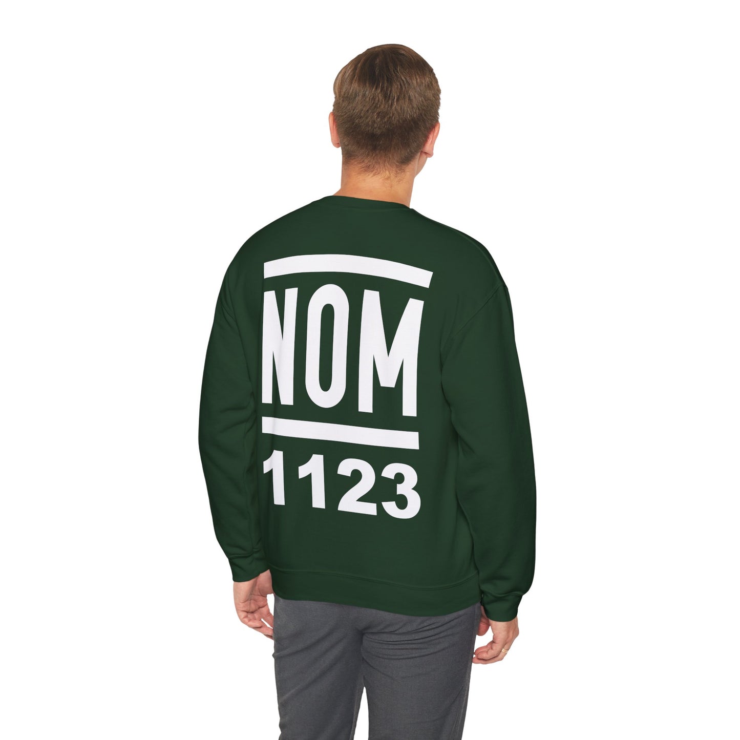 NOM 1123 Gilden 18000 Crewneck Sweatshirt with Front and Back Logo