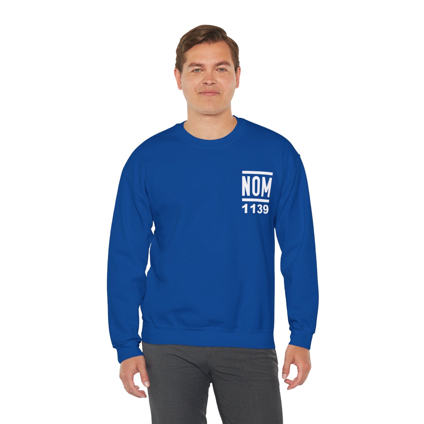 NOM 1139 Gilden 18000 Crewneck Sweatshirt with Front and Back Logo