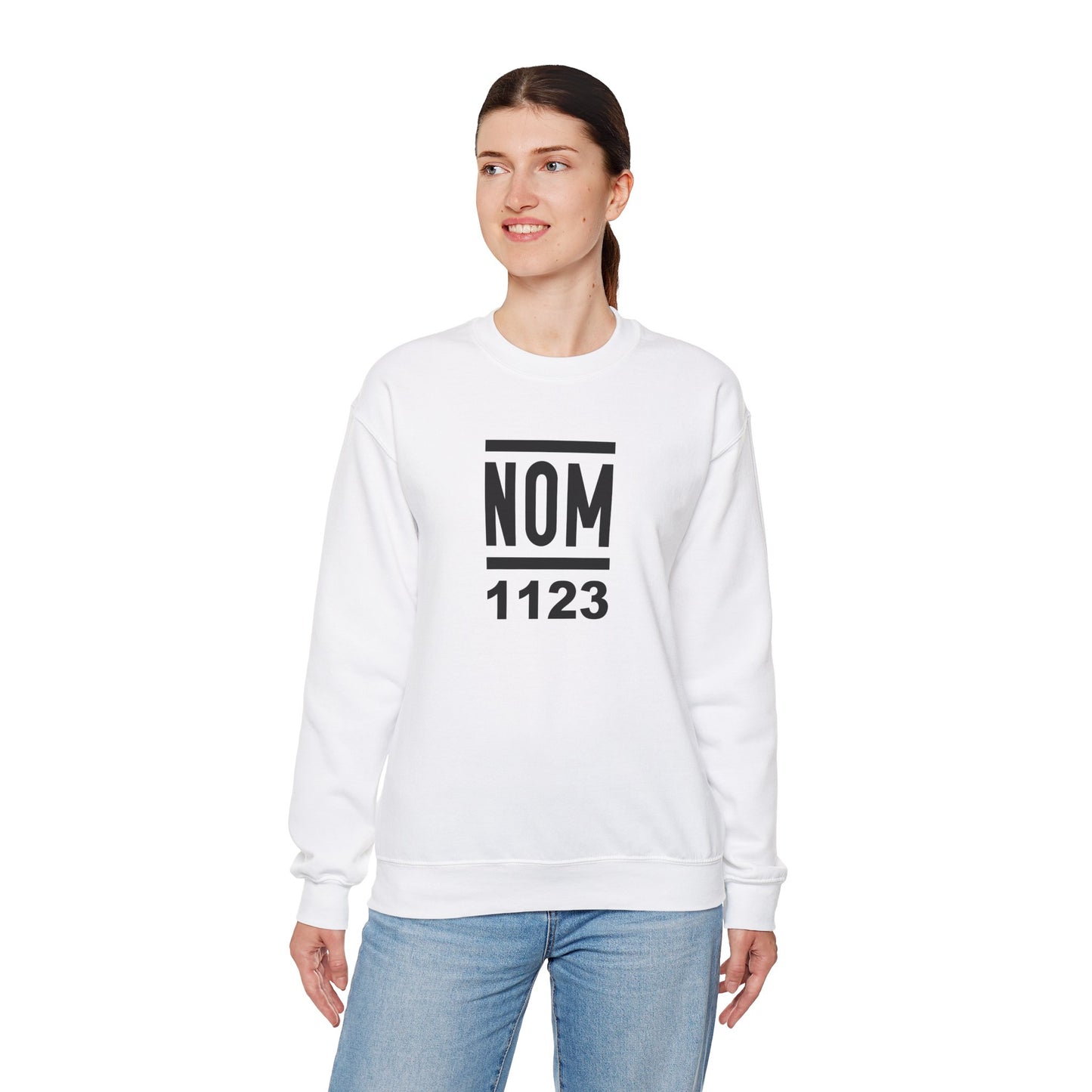 NOM 1123 Gilden 18000 Crewneck Sweatshirt with Front Centered Logo