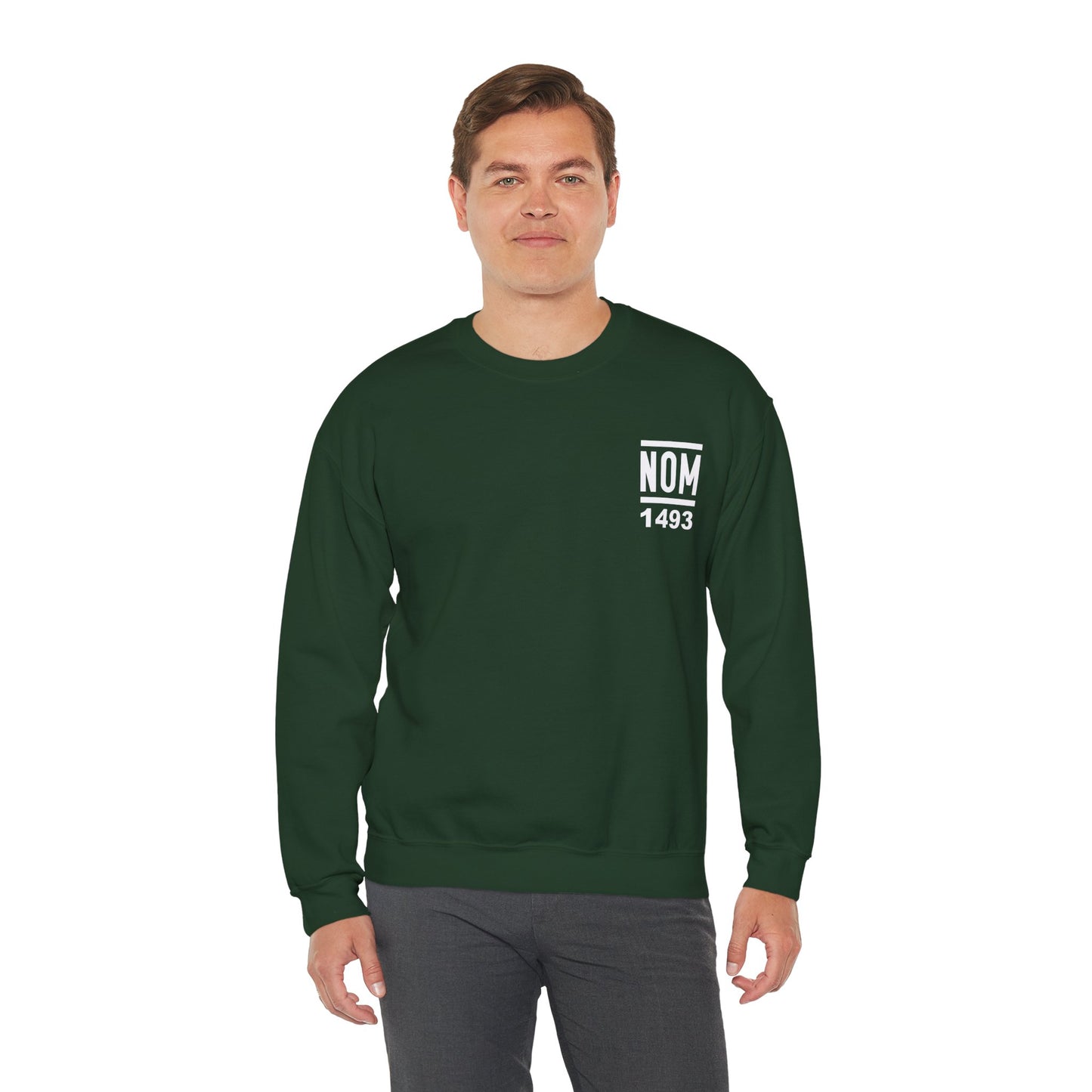 NOM 1493 Gilden 18000 Crewneck Sweatshirt with Front and Back Logo