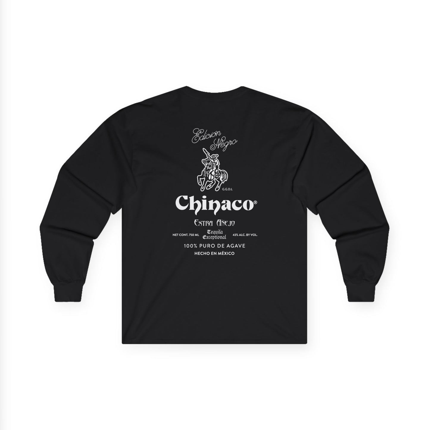 Chinaco Tequila Retro Long Sleeve Gildan 2400 T-Shirt with Front and Back Logo