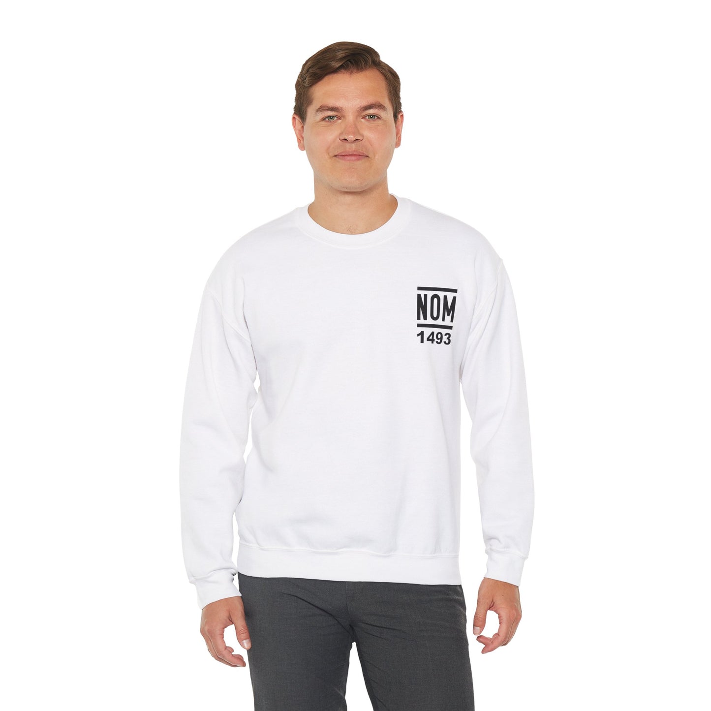 NOM 1493 Gilden 18000 Crewneck Sweatshirt with Front and Back Logo