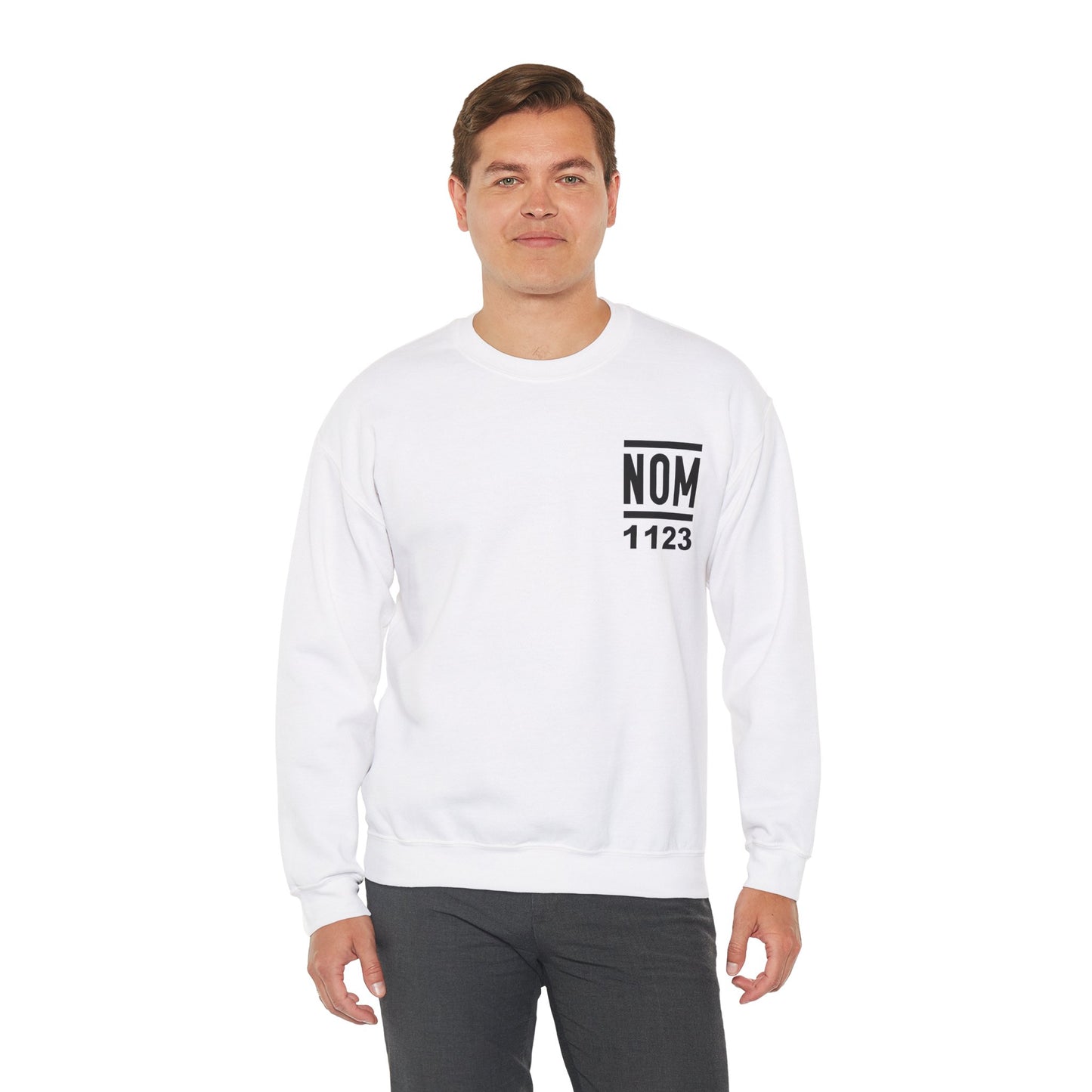 NOM 1123 Gilden 18000 Crewneck Sweatshirt with Front and Back Logo