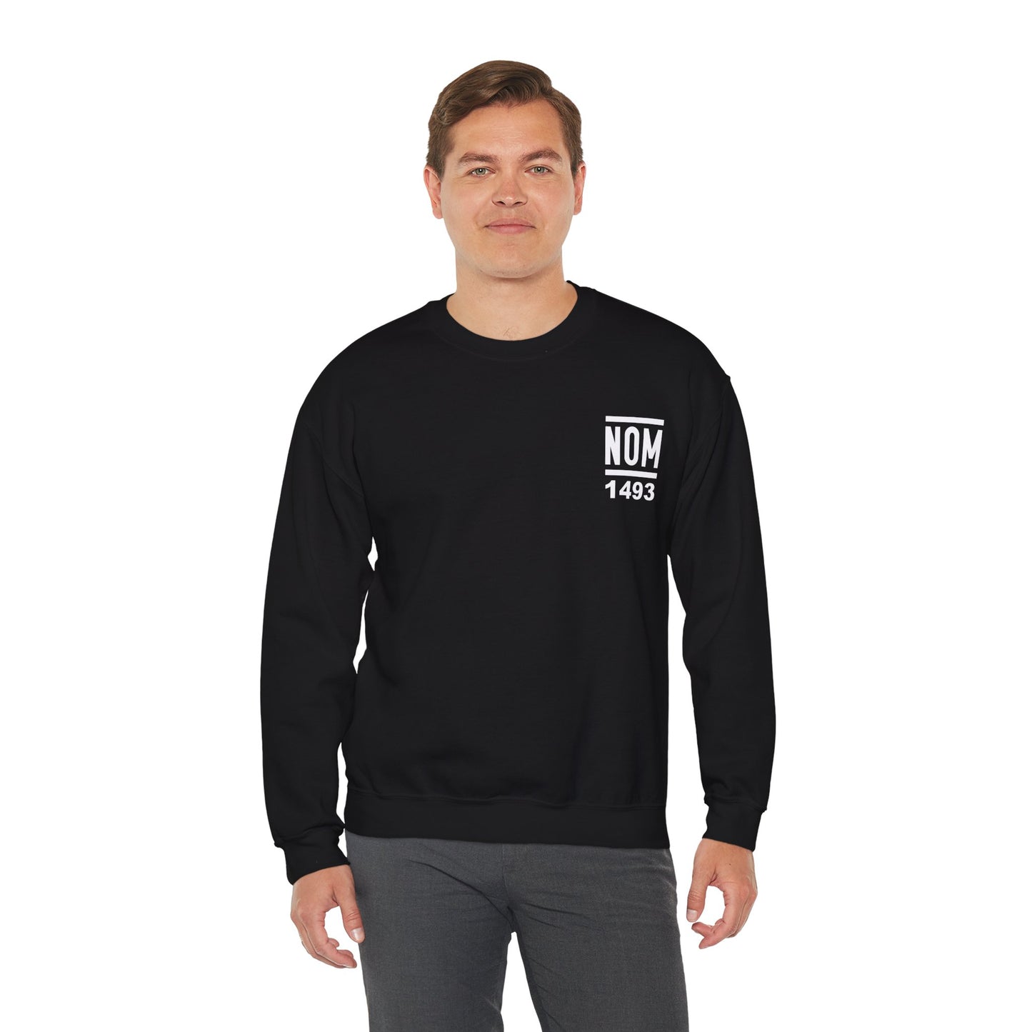 NOM 1493 Gilden 18000 Crewneck Sweatshirt with Front and Back Logo