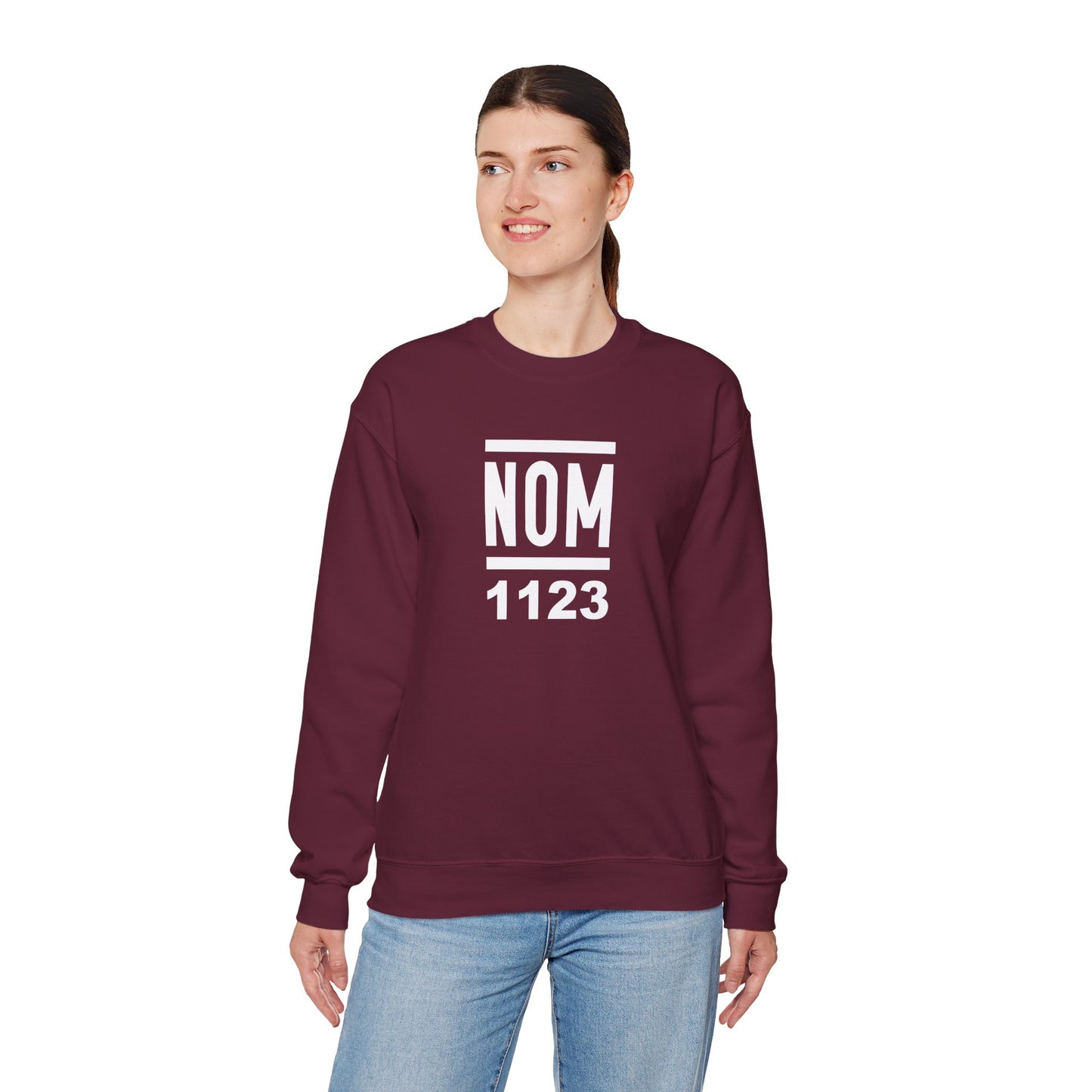 NOM 1123 Gilden 18000 Crewneck Sweatshirt with Front Centered Logo