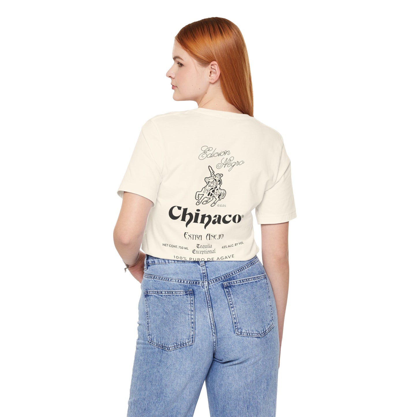 Chinaco Tequila Retro Short Sleeve Bella+Canvas 3001 T-Shirt with Front and Back Logo