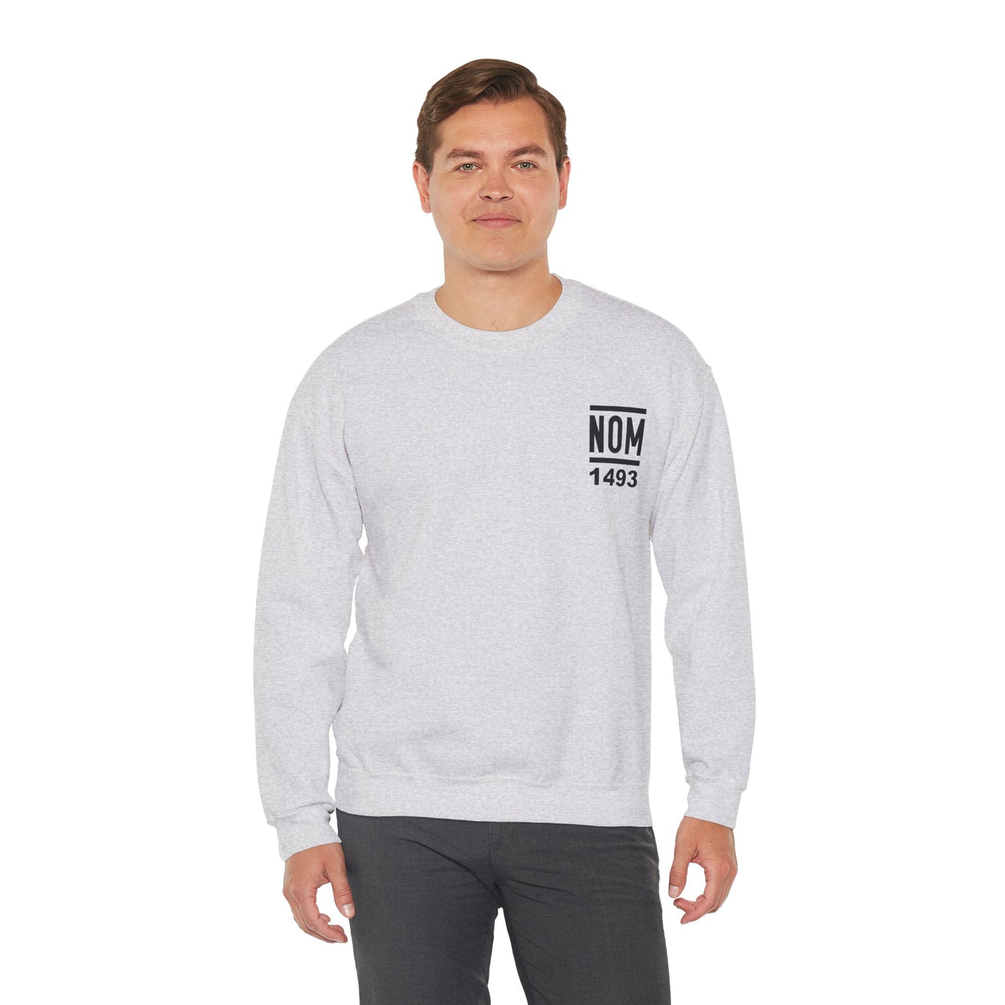 NOM 1493 Gilden 18000 Crewneck Sweatshirt with Front and Back Logo