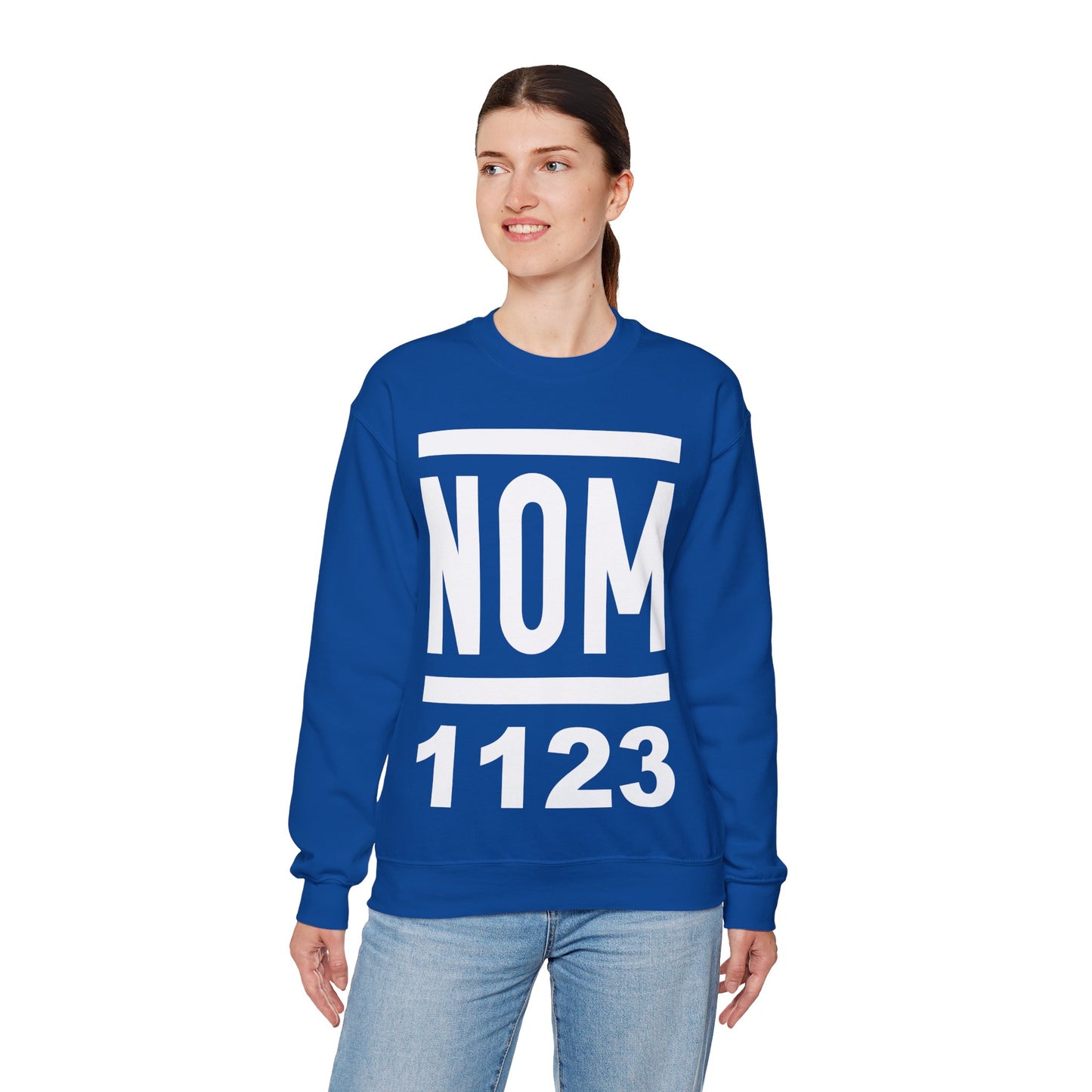 NOM 1123 Gilden 18000 Crewneck Sweatshirt with Front Logo