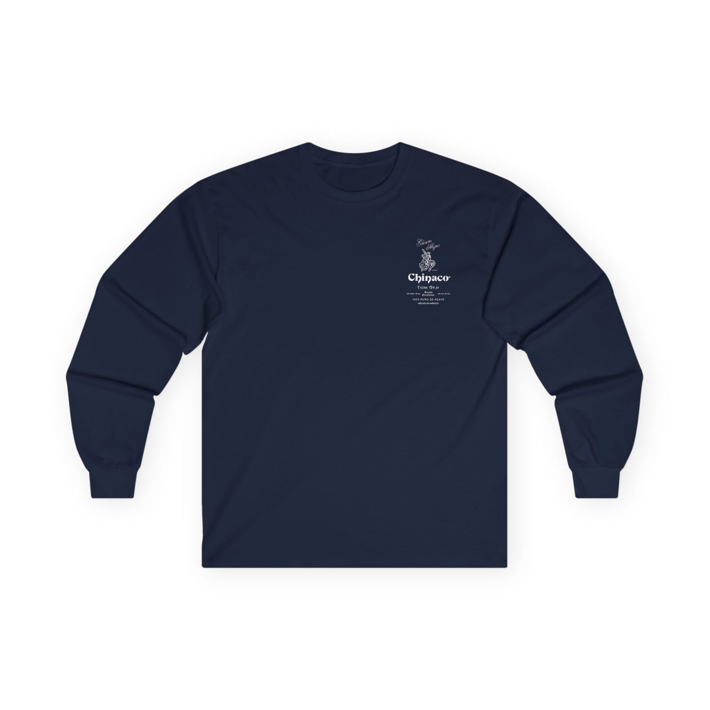 Chinaco Tequila Retro Long Sleeve Gildan 2400 T-Shirt with Front and Back Logo