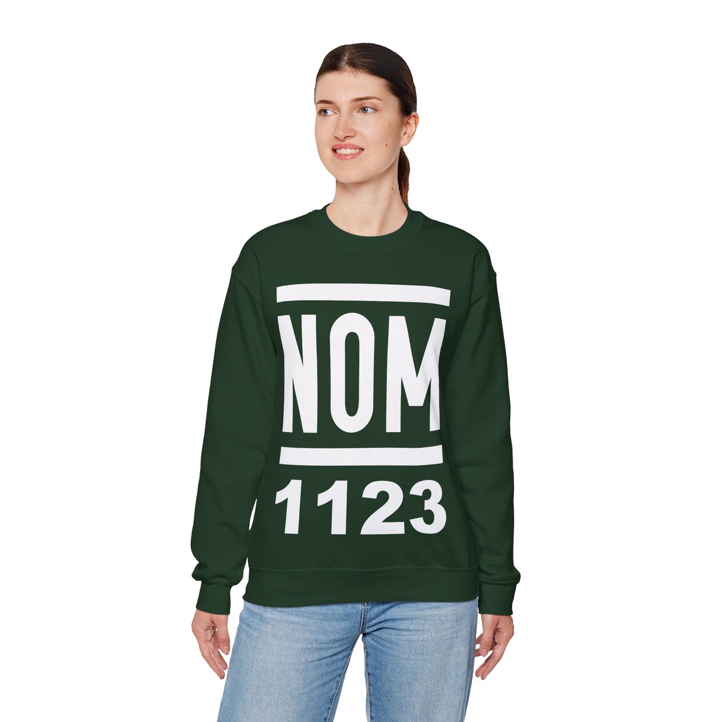 NOM 1123 Gilden 18000 Crewneck Sweatshirt with Front Logo