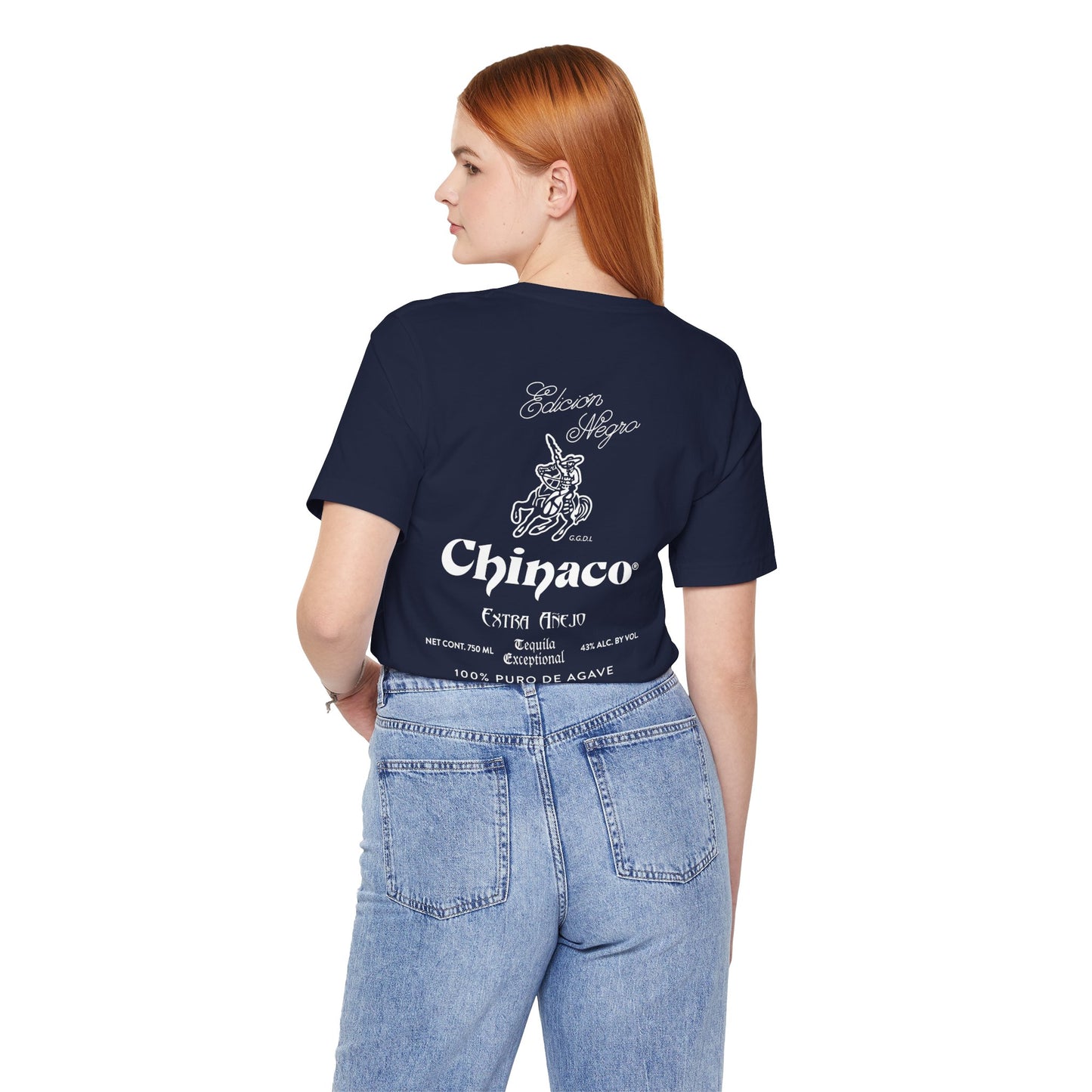 Chinaco Tequila Retro Short Sleeve Bella+Canvas 3001 T-Shirt with Front and Back Logo