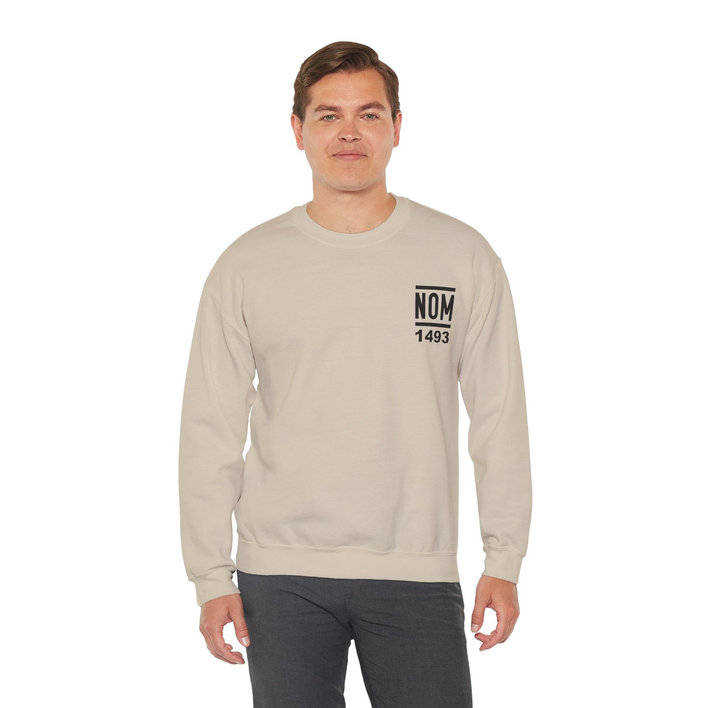 NOM 1493 Gilden 18000 Crewneck Sweatshirt with Front and Back Logo