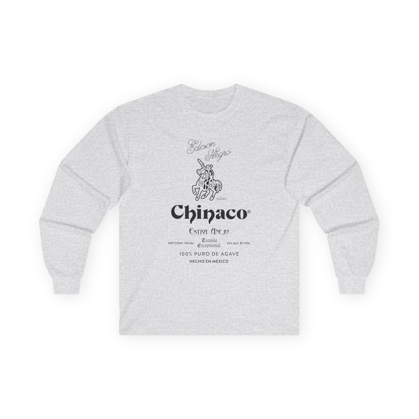 Chinaco Tequila Retro Long Sleeve Gildan 2400 T-Shirt with Front Logo