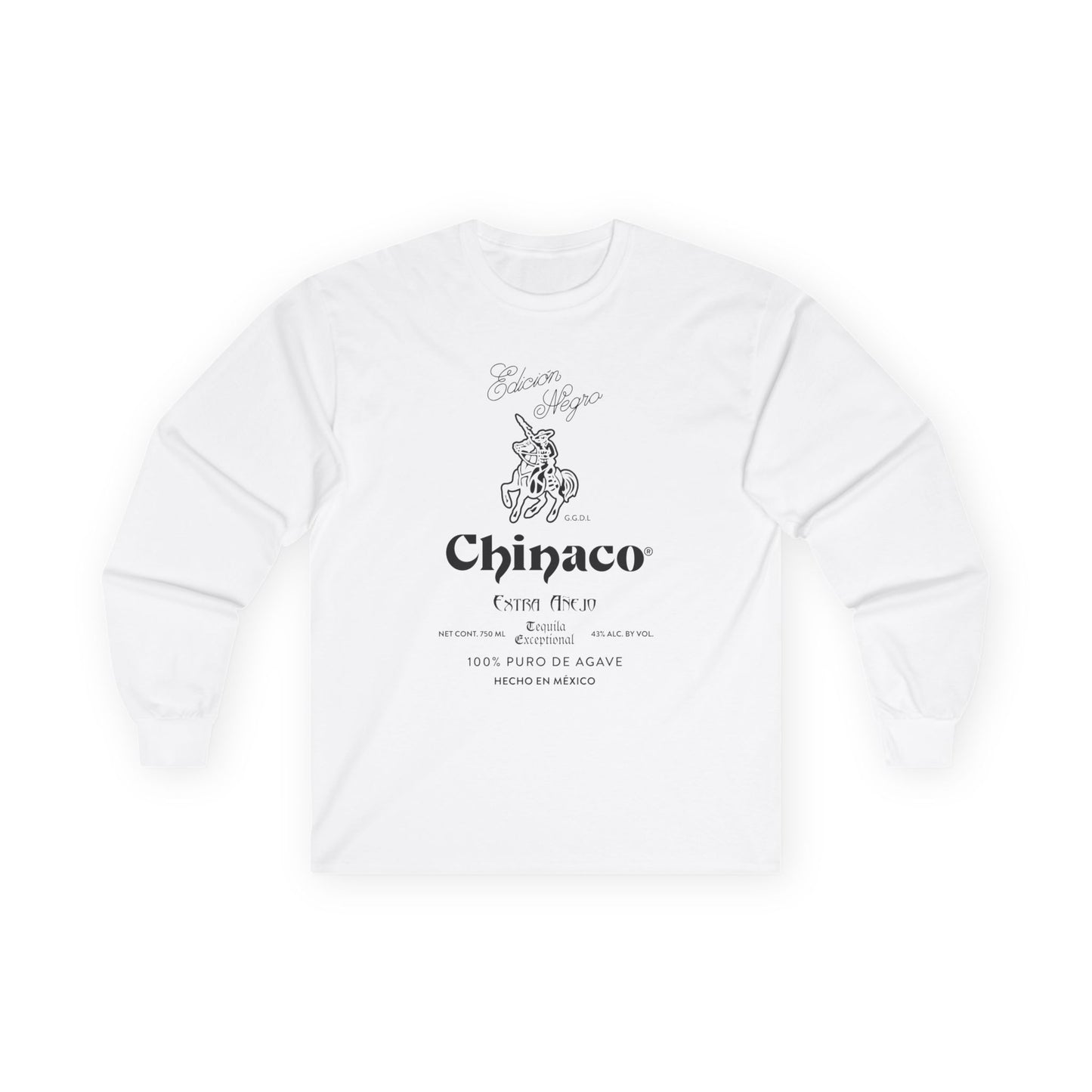 Chinaco Tequila Retro Long Sleeve Gildan 2400 T-Shirt with Front Logo